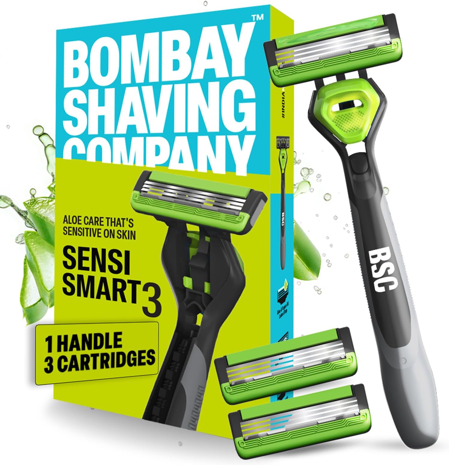 - Bombay Shaving Company Sensi Smart 3 Value Pack (Handle + 3 Blades Cartridge) | Shaving Razor for Men | Aloe Gel and Argan Oil Lubra Strip with Pivot Head