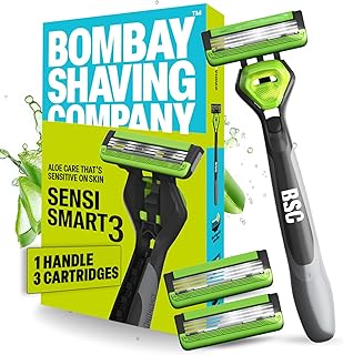 Bombay Shaving Company Sensi Smart
                            3 Value Pack (Handle + 3 Blades Cartridge) |
                            Shaving Razor for Men | Aloe Gel and
                            Argan...