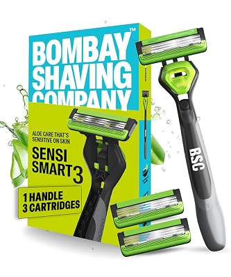 Bombay Shaving Company Sensi Smart 3 Value Pack (Handle + 3 Blades Cartridge) | Shaving Razor for Men | Aloe Gel and Arg