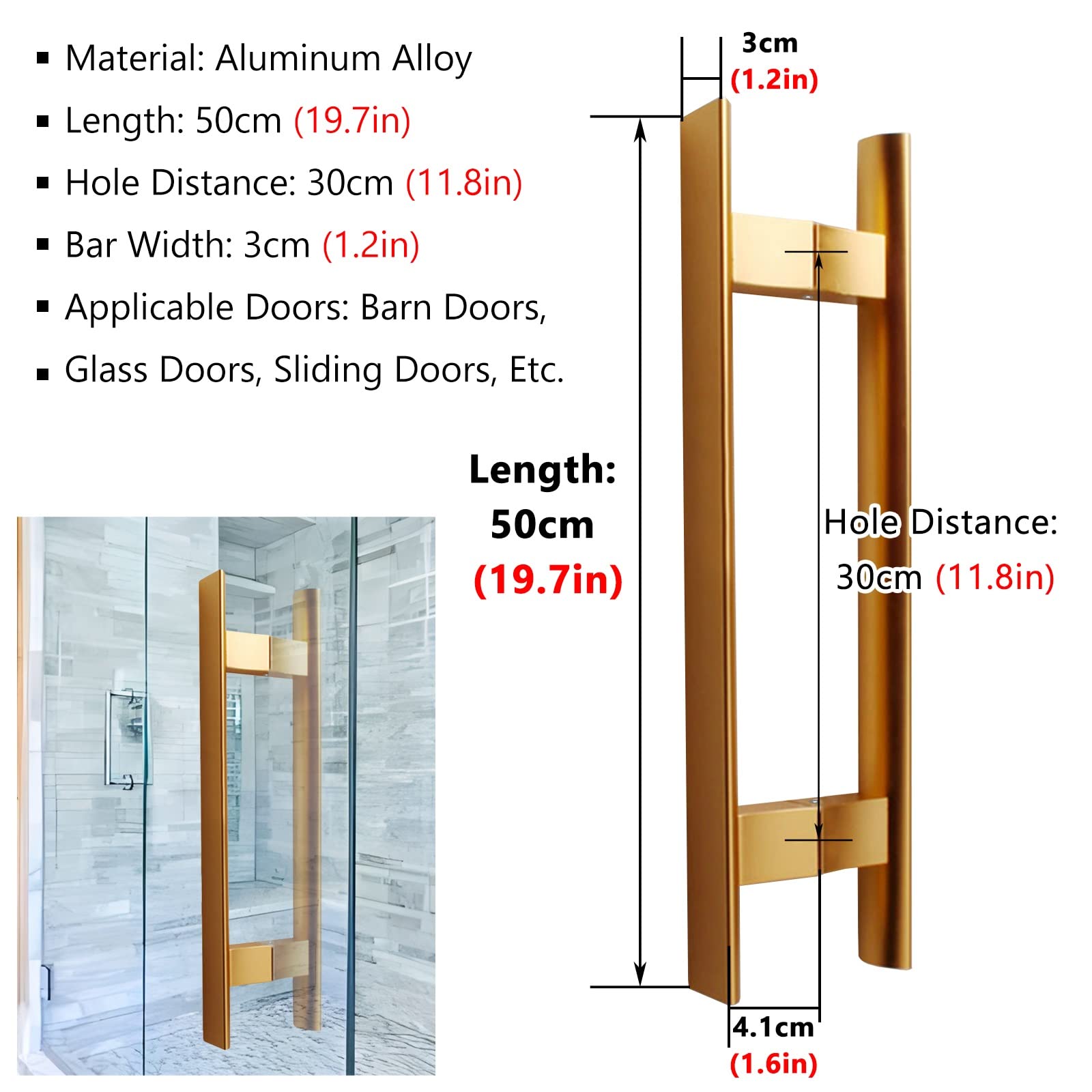 Tirador pequeño para Puerta, Repuesto para Puertas de Oficina/portones Interiores/Exteriores/Puertas de Ducha, 16, 20 y 24 Pulgadas, herrajes para Puertas corredizas de Vidrio/Puer