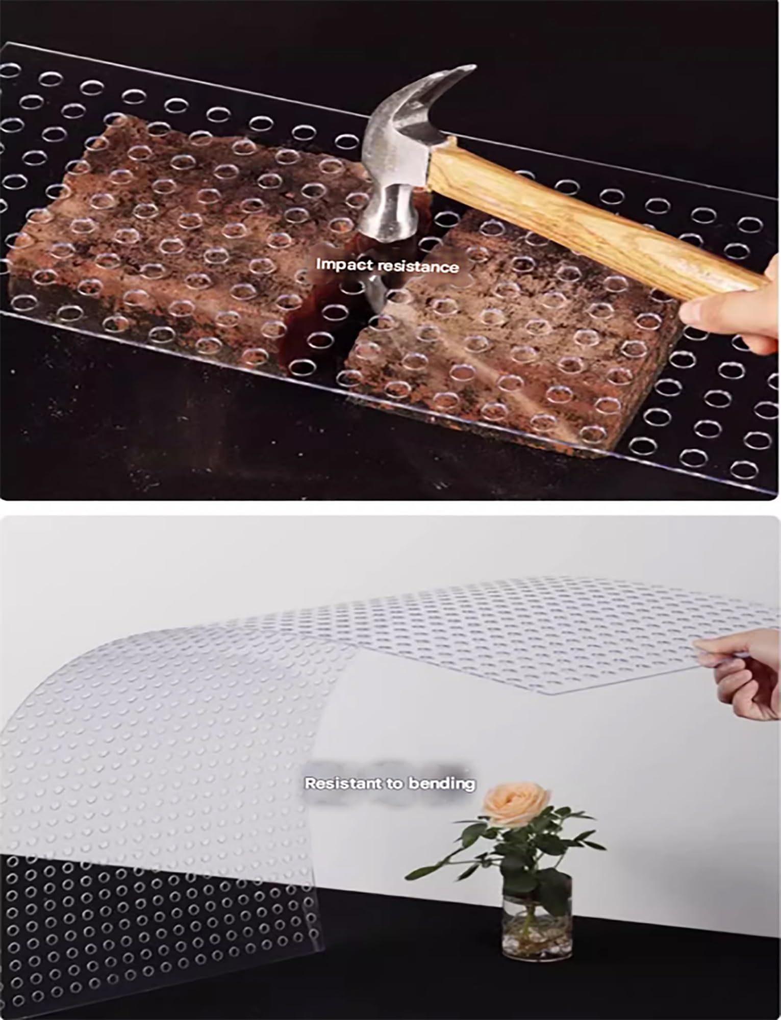 Transparente Polycarbonat-Platten mit 10 mm Löchern, dekorative, auslaufsichere Fensterpolster, idealer PC-Netzschirm für Zuhause und Außenbereich
