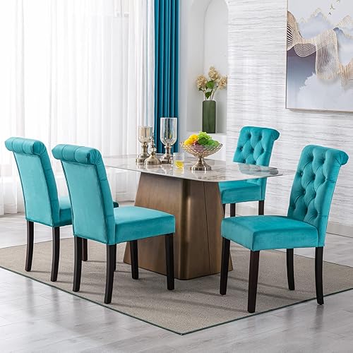 Juego de 4 sillas de comedor tapizadas de terciopelo de madera maciza copetudas, con respaldo alto, sillas Parsons sin brazos para cocina y comedor,