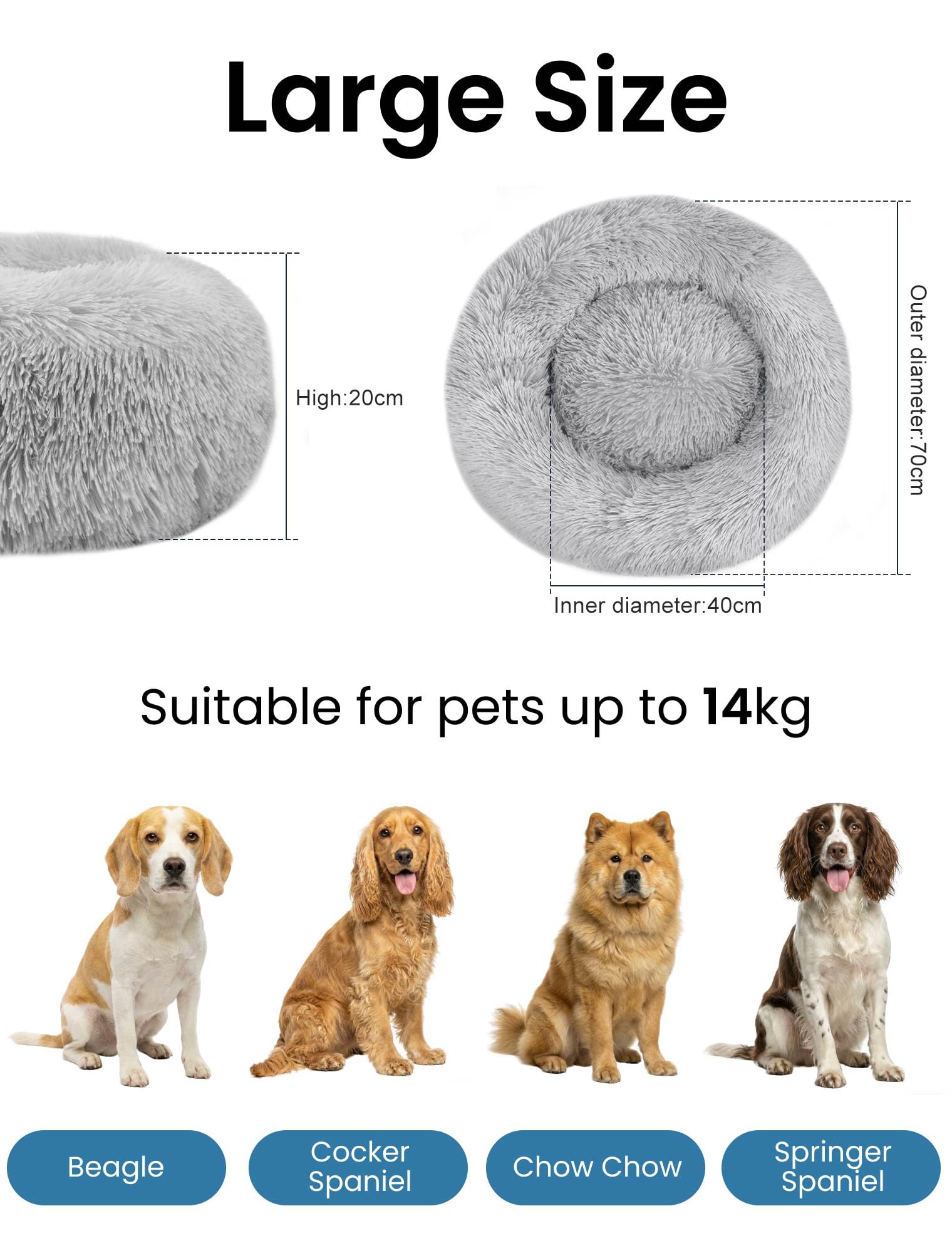 Cuccia per cani con rivestimento rimovibile: soffice letto ortopedico per cani e gatti, non perde pelo, morbido cuscino in pelliccia sintetica per comfort e sostegno, lavabile, a ciambella, anti-ansia