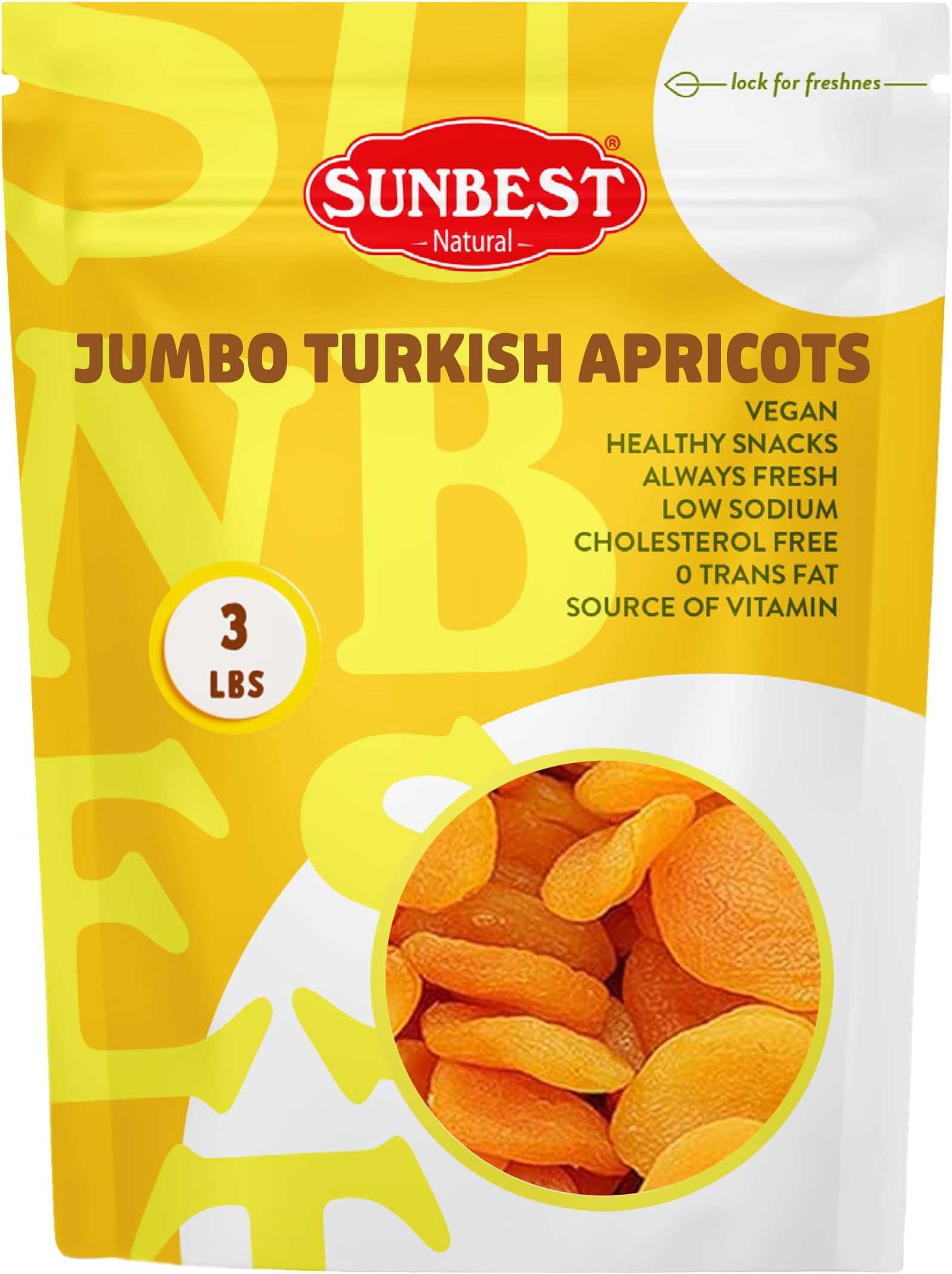 Sunbest Natural Turkish Dried Apricots, 3 lbs – No Sugar Added – Soft & Sweet Jumbo Fruit Bites – Vegan & Low Sodium Bulk Apricot Bag for Baking, Cooking & Snacking (48 oz)