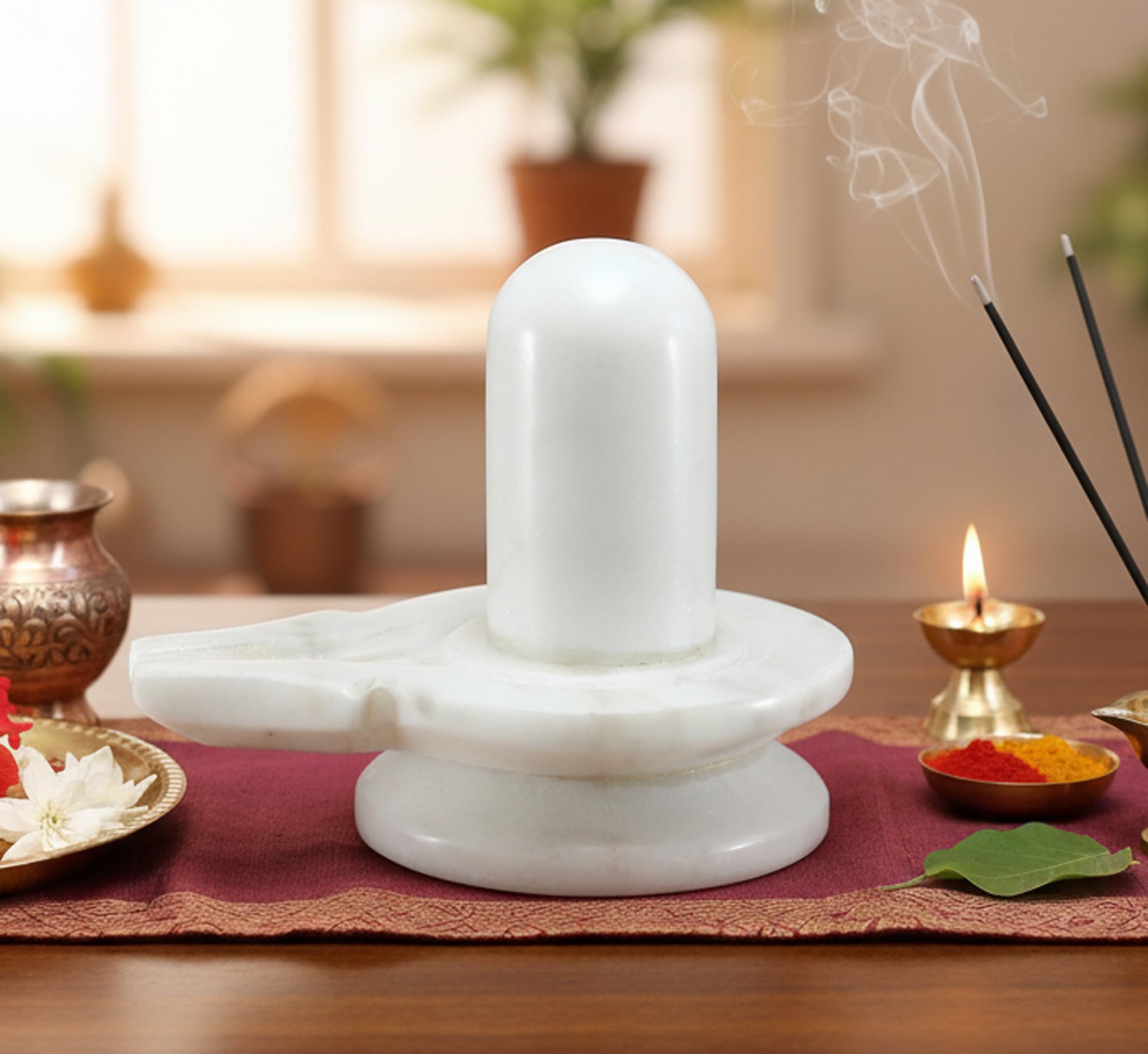 Natural Marble Stone Shiva Lingam Shiv Ling Idol Murti for Daily Pooja Purpose - Baahubali Design Size (3.5)