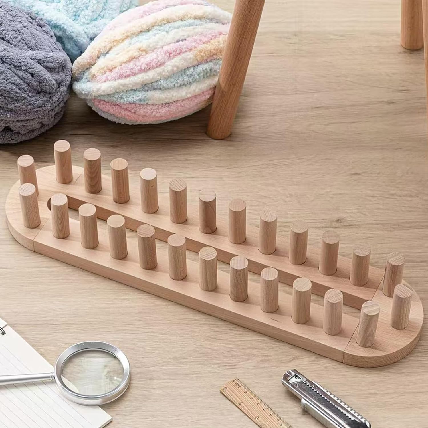 Adjustable Japanese Wood Yarn Knitting Frame Stand for Crafting and Crocheting Projects Portable Knitting Frame
