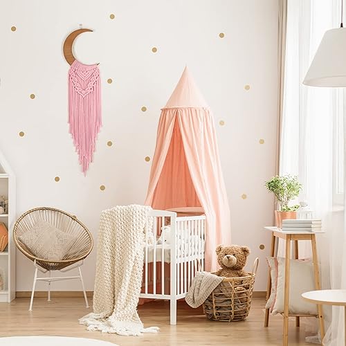 Miniatura 5 de ANROYE Macramé para colgar en la pared, decoración bohemia de luna creciente con borla larga, tapiz de madera único hecho a mano, decoración del