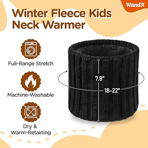 Miniatura 2 de Wandx Polaina de forro polar para niños y niñas, para invierno, para clima frío, cubierta facial de punto de rayas anchas para niños y niñas