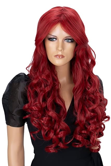 CAISHA Peluca De Pelo Extra Largo De 80cm Peluca De Fiesta De Cosplay Voluminosa Wig Burdeos CP2