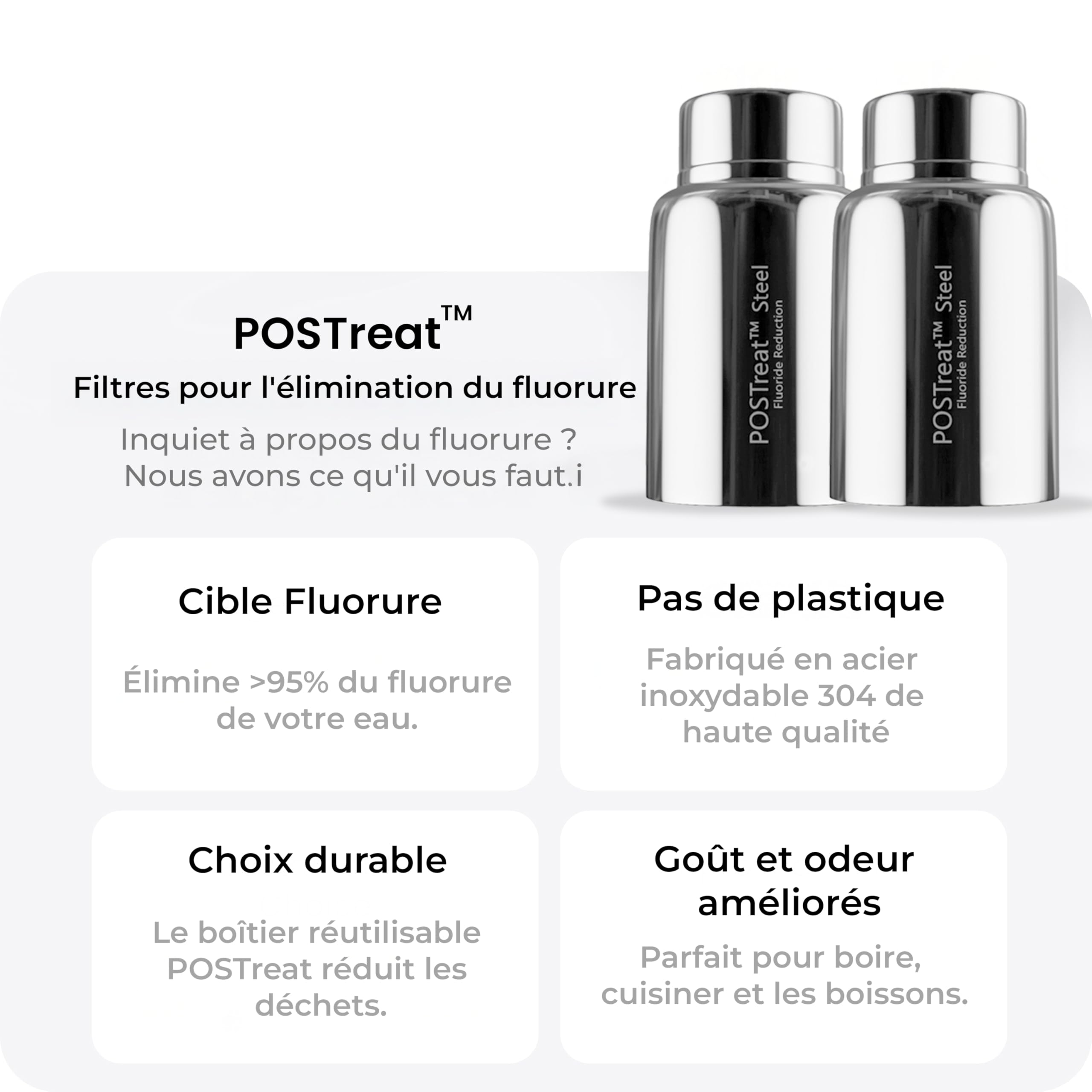 PHOENIX GRAVITY Postreat - Set di 2 elementi di riduzione del fluoruro in acciaio inox AISI 304 PF-4, rimuove > 95% di fluoruro, compatibile con Phoenix Smart Carbon (nero) elementi filtranti