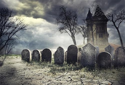 10x8ft Creepy Cemetery Backdrop Gothic Style Moonlight Scary Haunted House