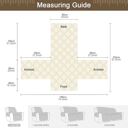 Miniatura 228 de TAOCOCO Funda para silla reclinable 100% impermeable, fundas antideslizantes para silla reclinable con bolsillo, protector de muebles lavable