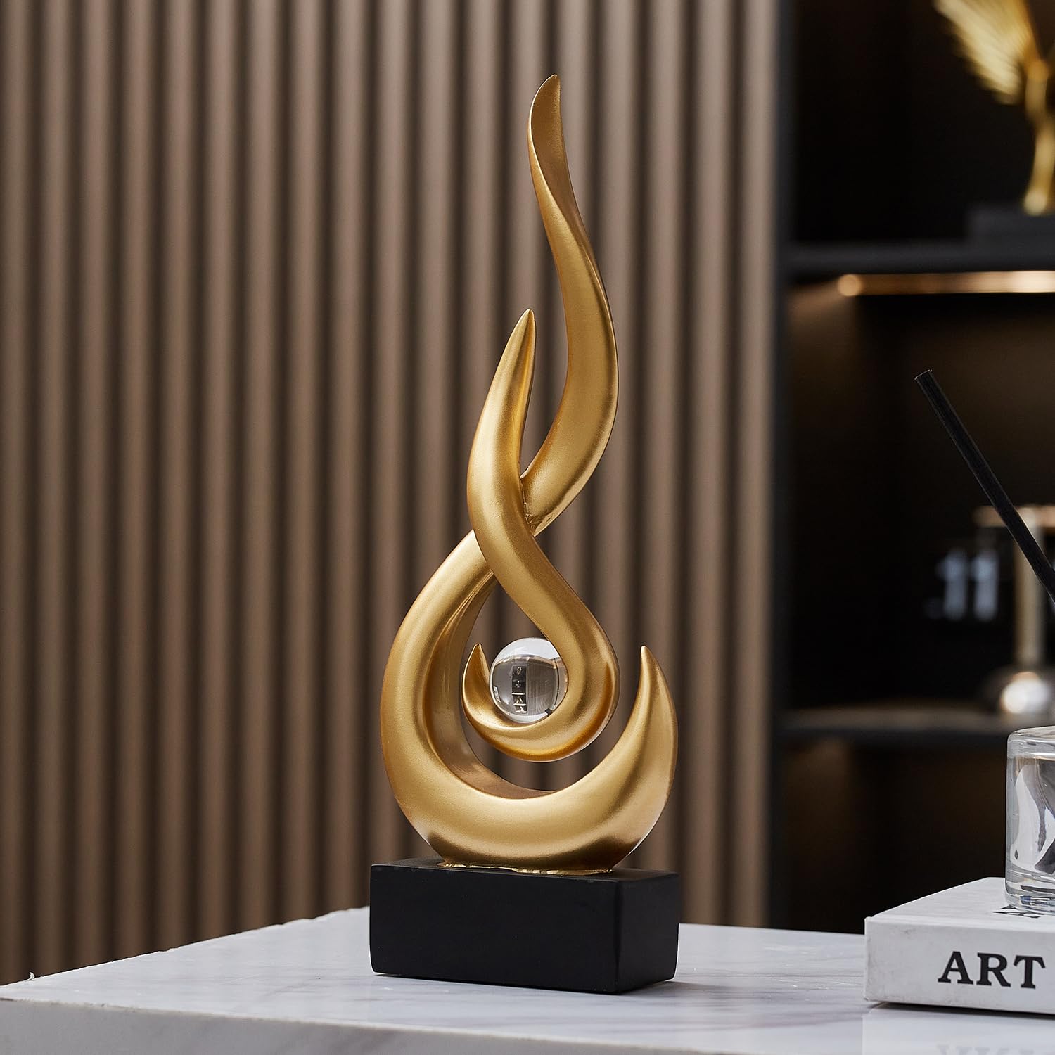 XYQXYQ Modern Abstract Art Table Decoration,Resin Flame Statue Modern Gold Centerpiece Ornaments for Living Room Great Gift Idea Home Decor,Collectibles - Image 4