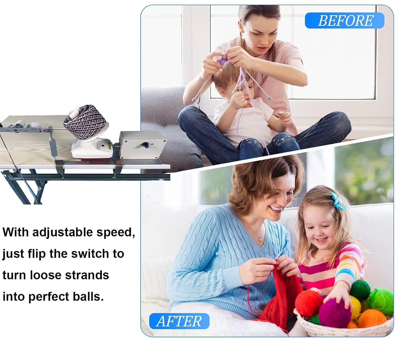 Bobinadora de Bolas de Hilo eléctrico,Velocidad Ajustable,Capacidad máxima 500 g,Combinación de Hilo Multicapa,para Bola de Hilo de Engranaje de Fibra metálica/Lana/Nylon
