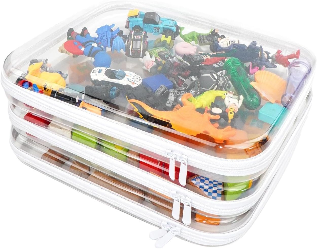 3PCS Clear Hard Shell Zipper Case,Toy Organizers and Storage Box,Clear Toiletry Cosmetic Case,Travel Makeup Bags,Diaper Bag Organizer,Pencil Case,Large Stackable Portable Zipper Pouches 13.8*11.8*2 IN
