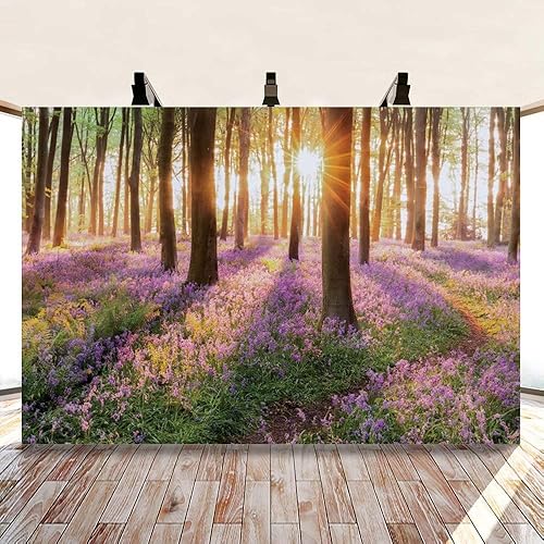 Miniatura 4 de shensu Fondos de fondo de flores moradas de bosque para fotografía, árboles verdes, flores silvestres, paisajes de naturaleza, fondo de fotos,