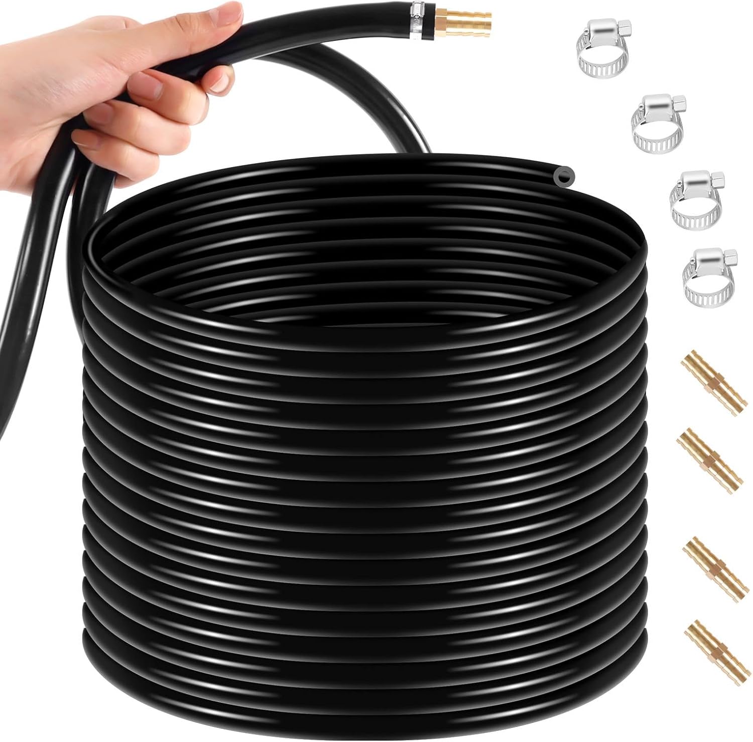 3/8 Inch Self Sinking Aeration Hose,100 Ft Weighted PVC Pond Aerator Diffuser, Sinking Pond Tubing with 8 Stainless Steel Clamps and 4 Copper Menders, Weighted Air Pond Aeration