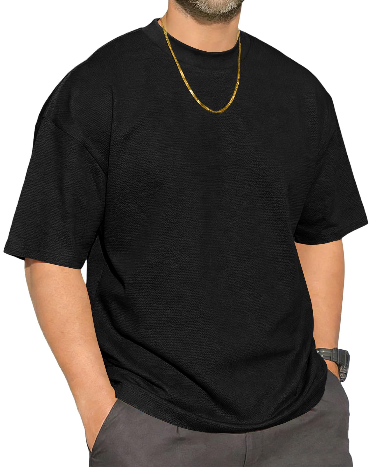 Herren Waffler T-Shirt Rundhals Tees Basic Kurzärmelig Oberteile Lässig Hemd Baumwolle Leichtes Weich Stretch