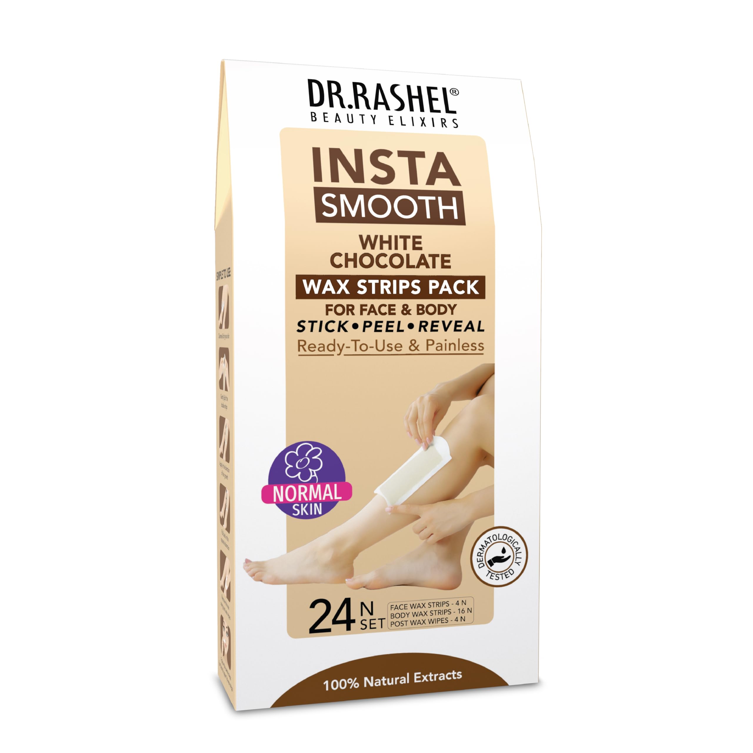 Insta Smooth White Chocolate Wax Strips | Instant Hair Removal | Smooth Skin | Face & Body Wax Kit | 24 Wax Strips