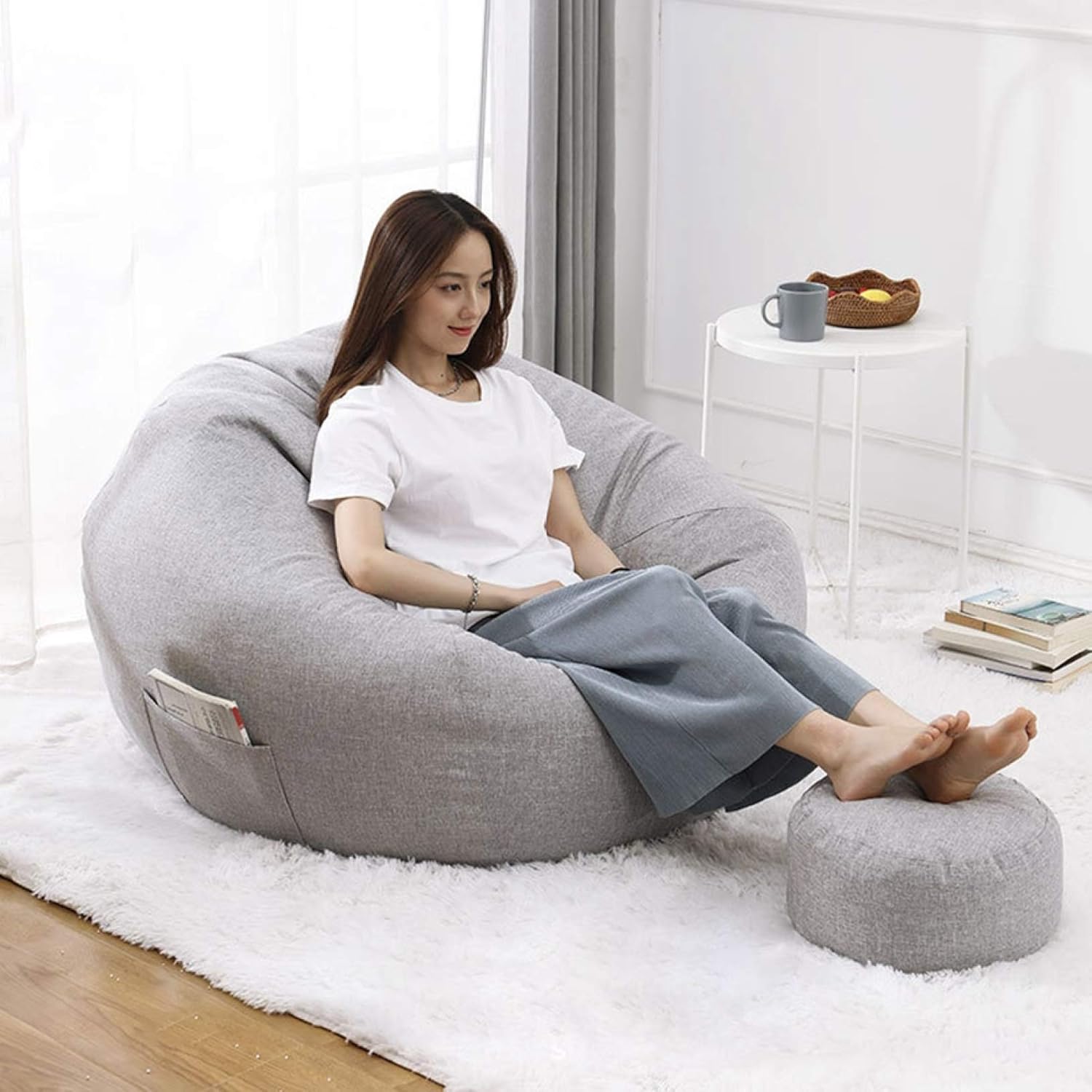 62%OFF!】 80×90 ビーズクッション リネン コットン グレー 新品