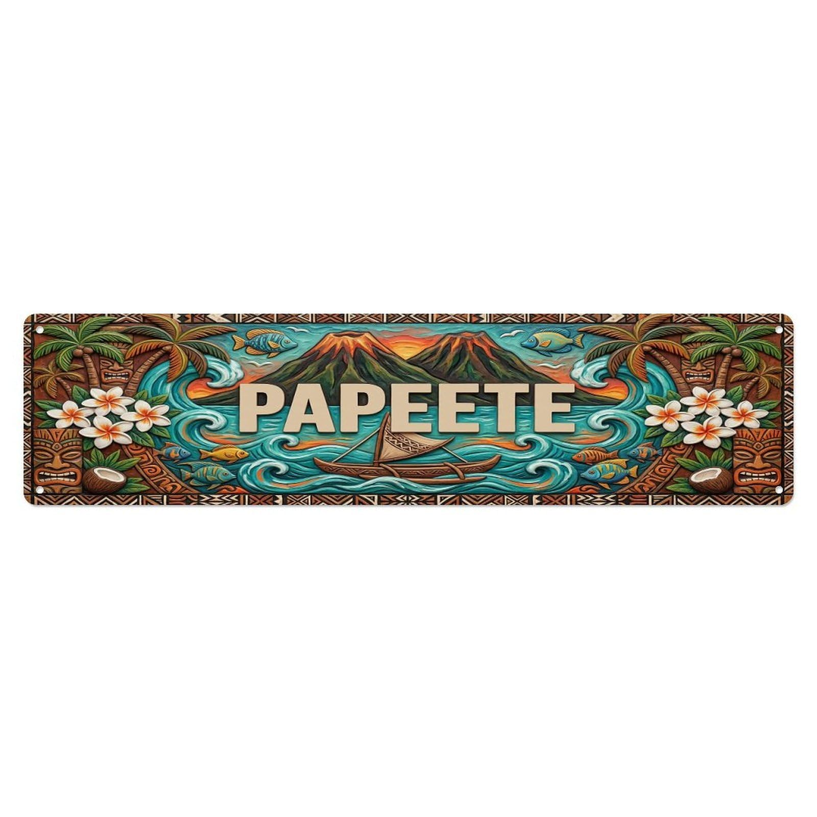 Cwbufd Vintage Style Vintage Papeete Tahiti Flag Pattern Vintage Metal Tin Sign Plaque Wall Decor For Cafe, Club Bar, Office, Garden Metal Poster 4X16inch