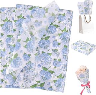 30pcs Blue White Hydrangea Tissue Wrapping Gift Paper for Birthday Wedding | 50x35cm/19.69x13.78in Spring Floral Paper for Flower Christmas DIY Crafts Supplies