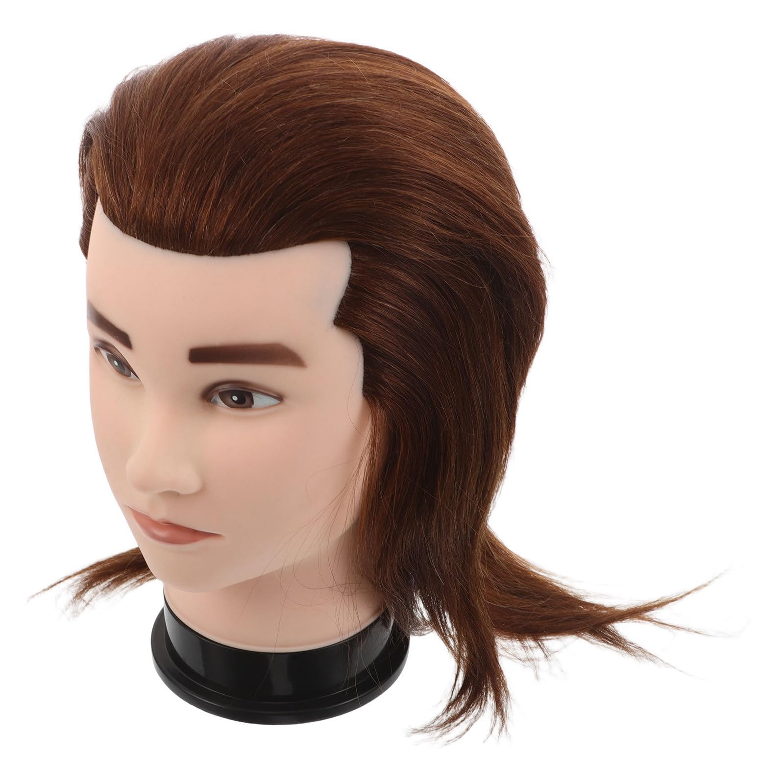 Housoutil Übungskopf mit Echthaar für Friseurübungen Braun 25cm Männlicher Haar Stylingkopf für Bartpflege und Kosmetikschulung Herrenfrisur Tutorial
