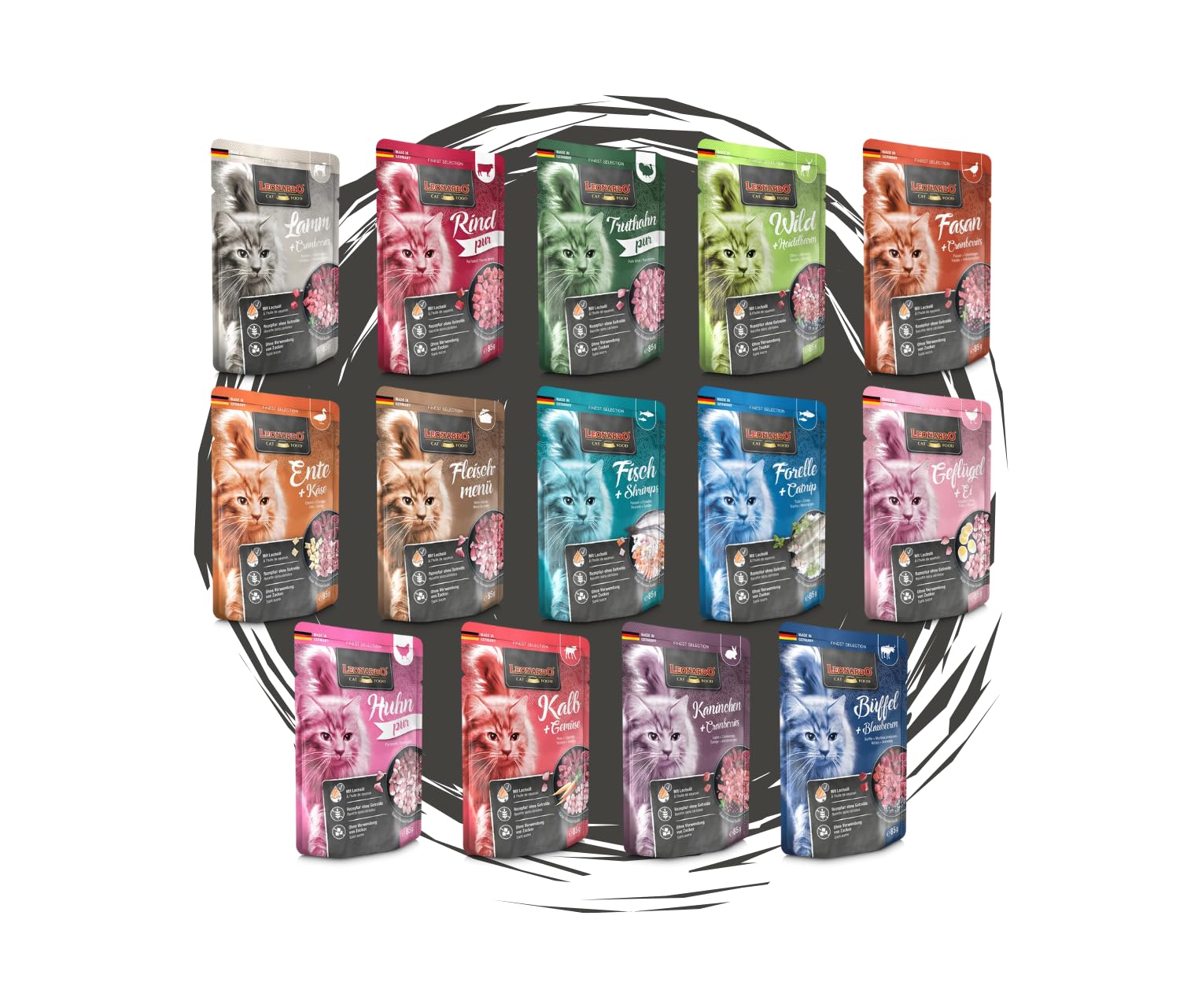 Leonardo - Katze, Nassfutter - Frischebeutel Bigpack Bundle - Mix 5, mindestens garantiert 8 Sorten - 24x85g