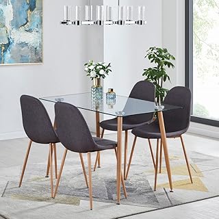 GOLDFAN Dining Table and 4 Chairs Metal Style...,