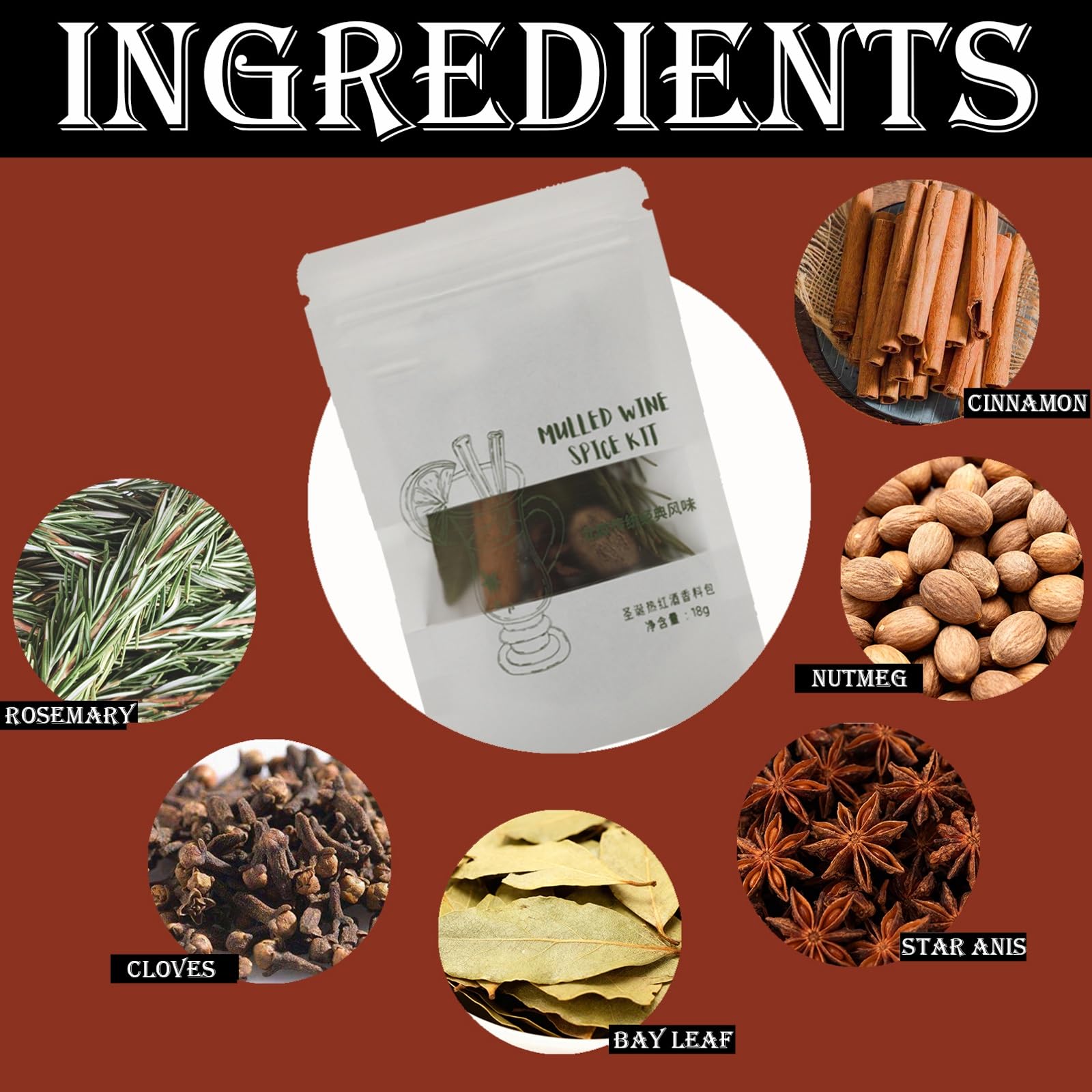 Mezcla de Especias para Vino Caliente Orgánico, Ingredientes Secos 100% Naturales, Vegana y Sin Gluten, Ideal para Preparar Bebidas Caseras y Saludables para Las Fiestas.(Classic 18g*6)