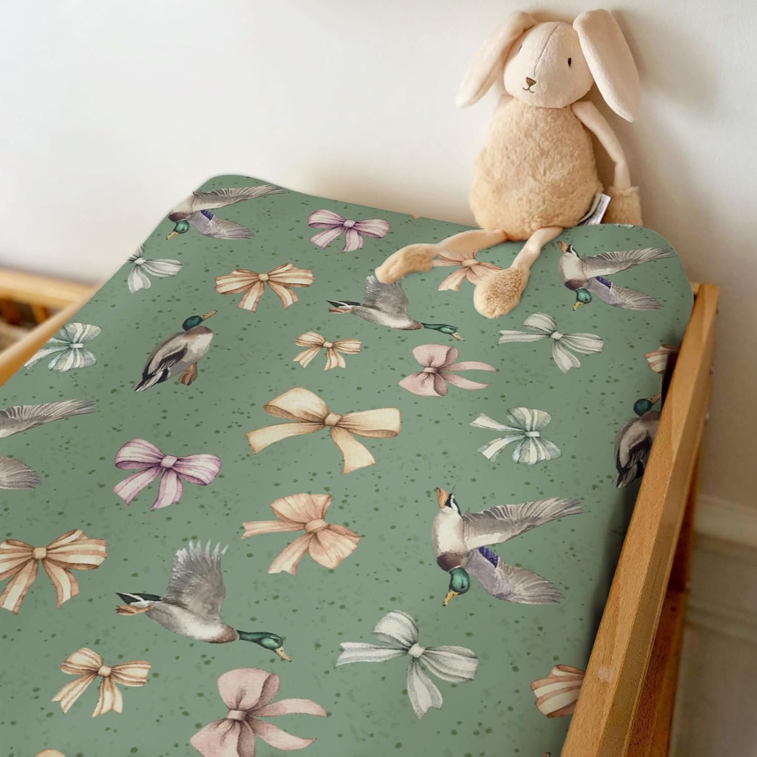 Vintage Mallard Ducks Bows Changing Pad Covers for Baby Girl Boy Duck Hunting Fitted Change Table Cover Mats Wild Ducks Birds Soft Diaper Changing Table Sheets 32''×16''