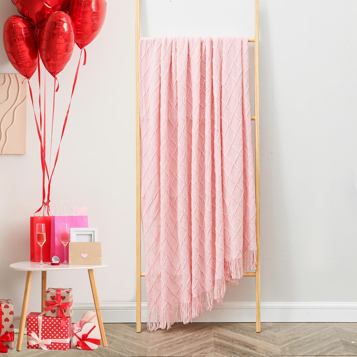 inhand Knitted Gifts Pink Throw Blankets for Couch Bed,Valentines Day Decor for Her Him Girlfriend Wife, Romantic Lightweight Decorative with Tassel, Farmhouse Warm Woven for Women,50"x60" - Image 8