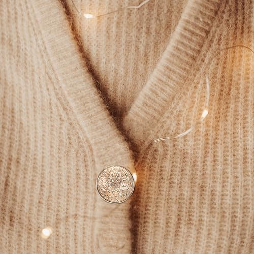 Miniatura 9 de SUPVOX 30 botones metálicos para abrigos, chaquetas, redondos, planos, de repuesto, hebilla hueca, costura para bricolaje, suéter (oro claro, 0.71