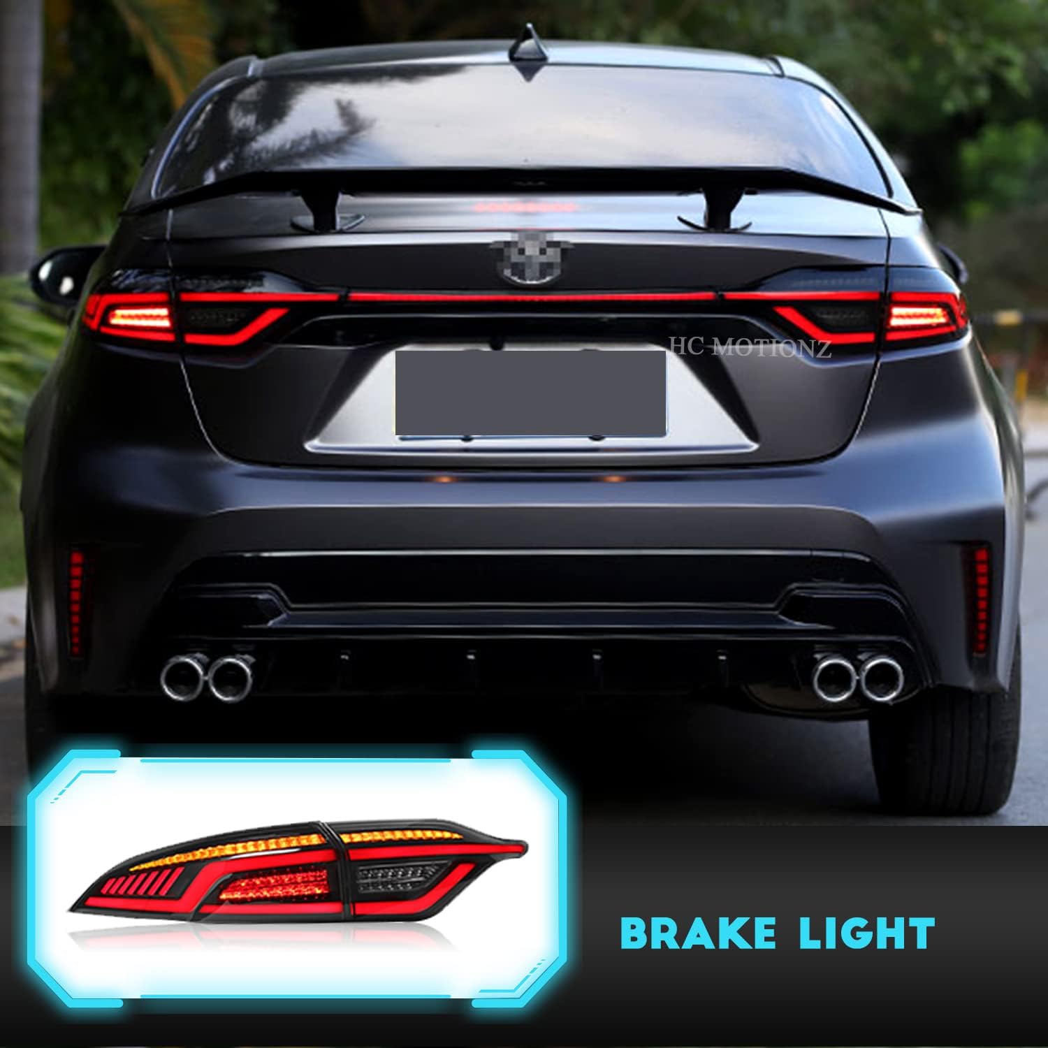 HCmotion Smoked LED Tail Lights Assembly for Toyota Corolla Sedan E210 2020-2024, 3-PCS Rear Lamps with Center Trunk Light Bar, Start-up Animation, Sequential Turn Signal, Brake, Reverse & Fog Lights