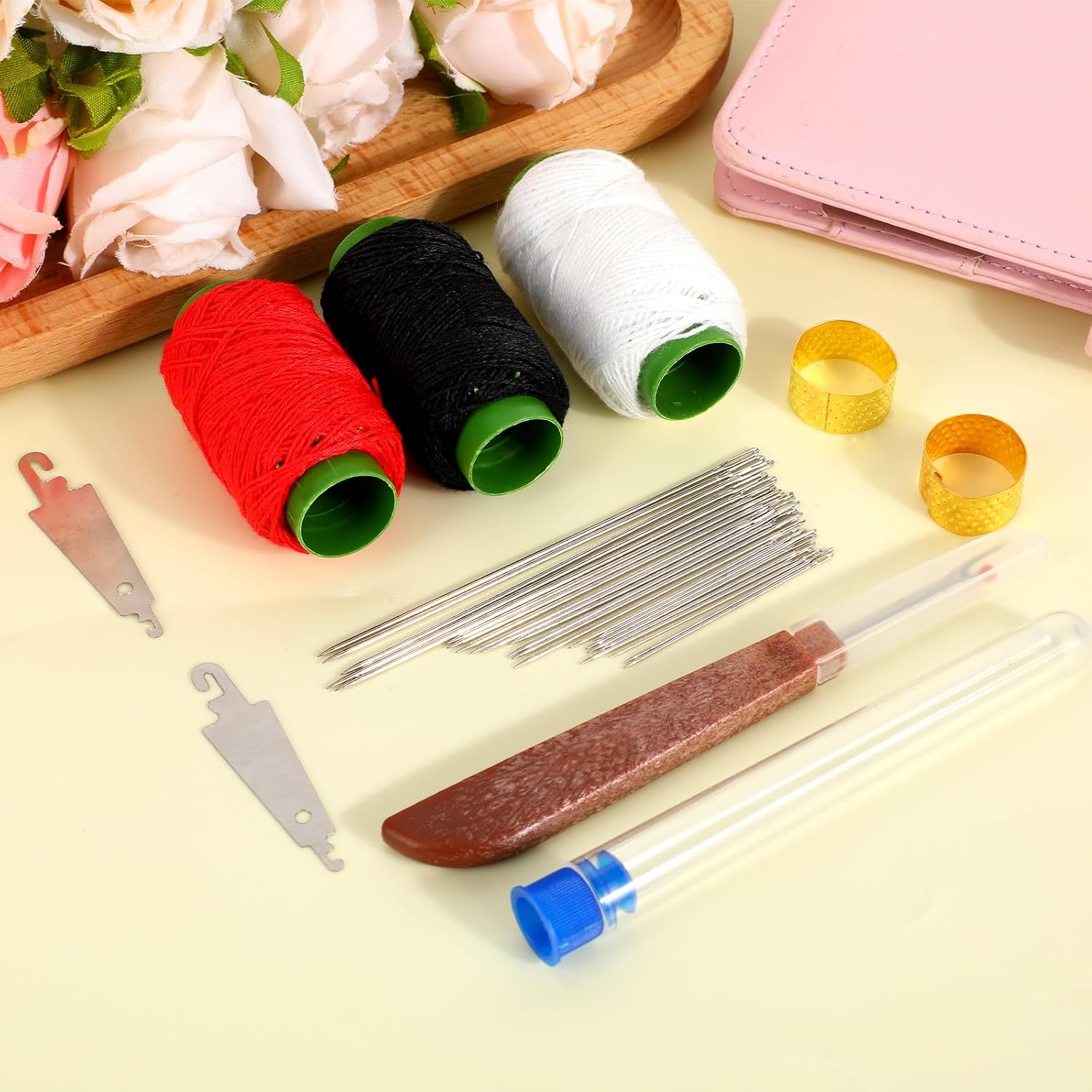 Sewing Tool Set, Includes Products Seam Ripper, 2 Needle Threader, 3 Threads, 2 Thimbles, 25 Needles Sewing Kit Gifts Repair Tools Supplies for Beginners Adults Craft Clothing Embroidery Accessories
