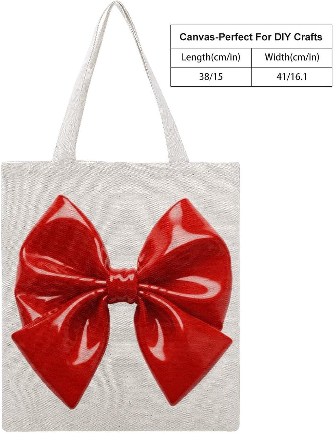 Canvas Tote Bag 16x15 In Lightweight Foldable Shoulder Hobo Purse | Red Bow, Casual Tote with 10" Strap, Everyday Carryall, for Travel Work Grocery Shopping Beach Mark Gym Yoga