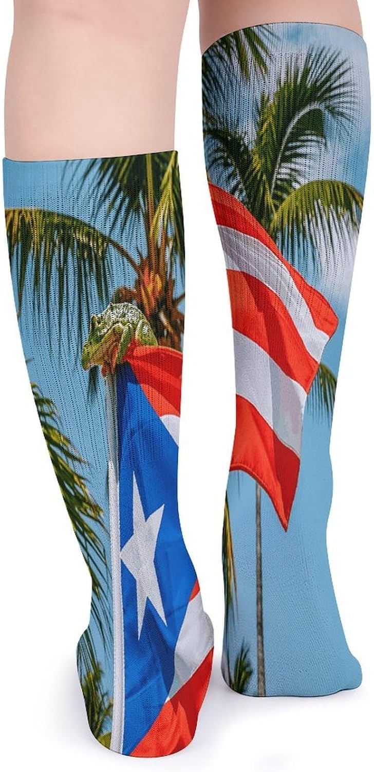 Puerto Rico Flags Crew Socks Casual Breathable Calf Socks | Cushion Running Athletic Socks Long Performance Breathable Sports Socks for Women Men