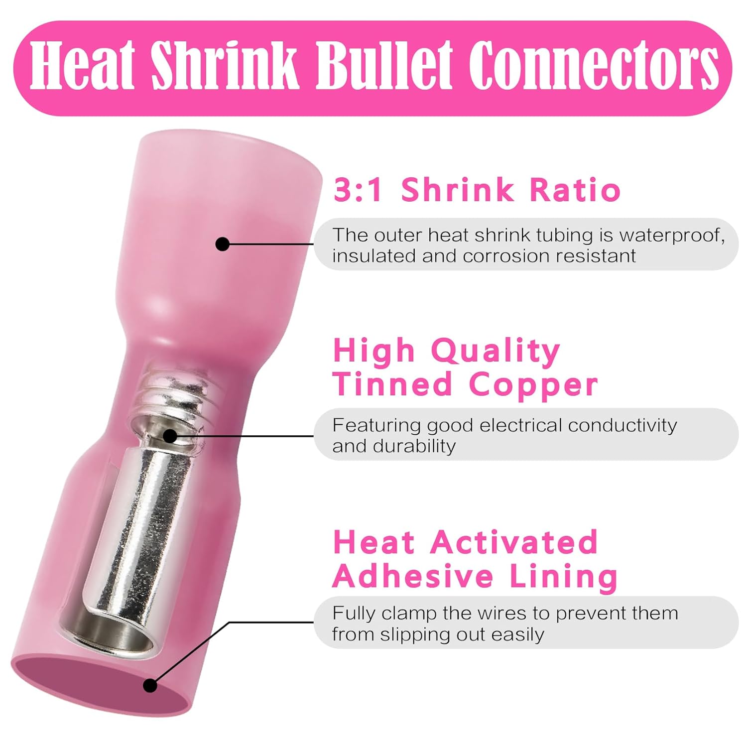 150Pairs Heat Shrink Bullet Connectors AWG22-16 Male and Female Red Wire Butt Terminals Kit for Battery Cable,Wiring,Electrical,Marine,Etc