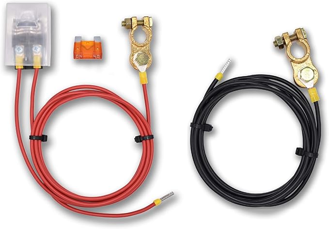 EBROM Cable de batería negro + rojo, 6 mm², fusible de 40 amperios y terminal de polo, muchas longitudes, por ejemplo, regulador de carga a batería, portafusibles con tapa protectora de 40 A.