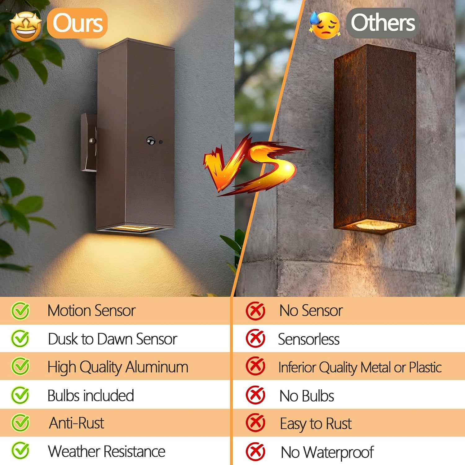 wowlite Motion Sensor Porch Light 2 Pack, Outdoor Lights for House Dawn to Dusk Outdoor Light Fixture, Up and Down Waterproof Modern Exterior Lighting Fixtures for Front Door Garage Yard, ETL Listed