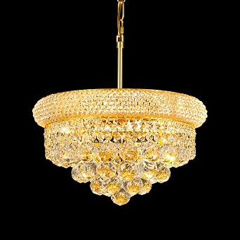 Gold Crystal Chandeliers for Dining Room,4-Lights D15 Inch
