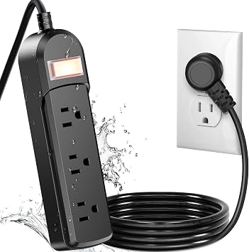 QIYUAN IPX6 Waterproof Outdoor Power Strip, Overload Protector with 3 Wide Outlets, 6FT Extension Cord, Wall Mountable Weatherproof for Garden Patio Holiday Lights - UL Listed Black