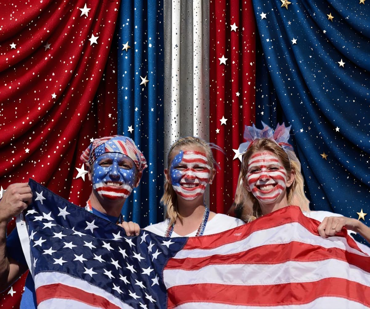 12x8ft 4th of July Backdrop Red White Blue Patriotic Photo Backdrop Fourth of July Decorations American Flag Theme Memorial Veterans Day Photography Background Family Photoshoot Studio Props
