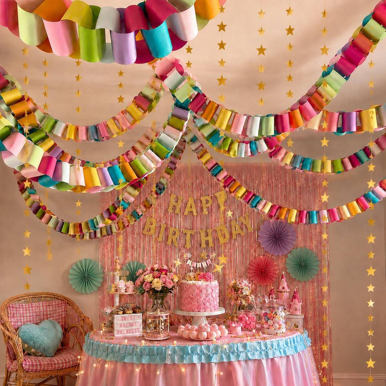 Chunky Colorful Paper Chain Garland Strips 500 Sheets 3 x 8 Inch