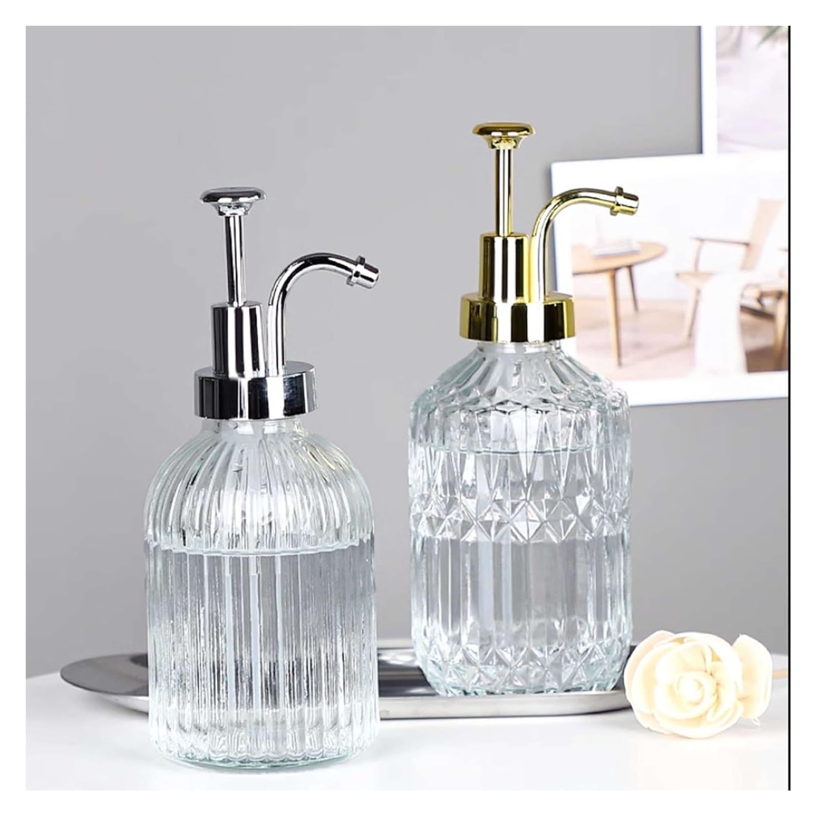 Dispenser di sapone, Dispenser di sapone da bagno, Bottiglia dispenser for lavaggio a mano Dispenser di sapone in vetro Premium, Dispenser di sapone liquido ricaricabile, Bottiglia di vetro antiscivol