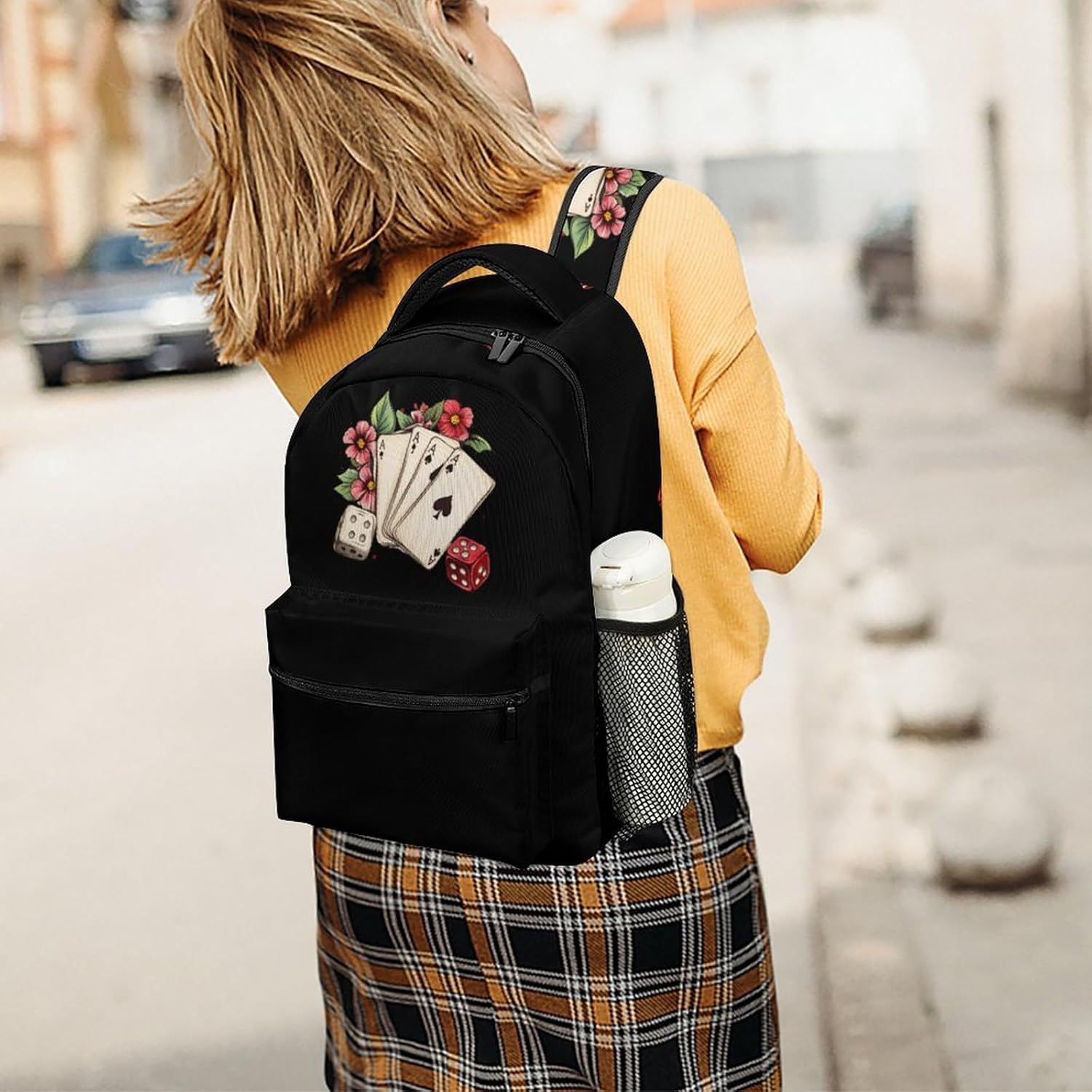 Funny Aces Flower Laptop Backpack Lightweight Travel Daypack Shoulder Bag for Men Women