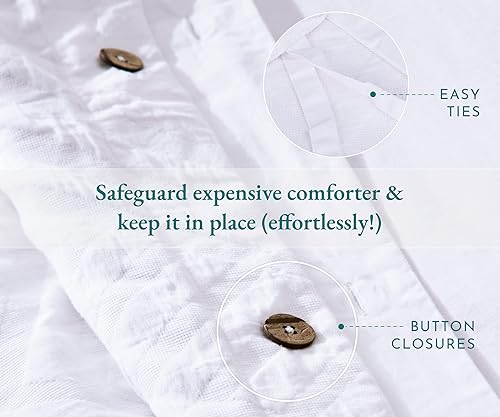 Miniatura 5 de California Design Den Funda de edredón tamaño King, 100% algodón, 3 piezas, funda de edredón y funda de edredón blanca con textura suave, de 106 x