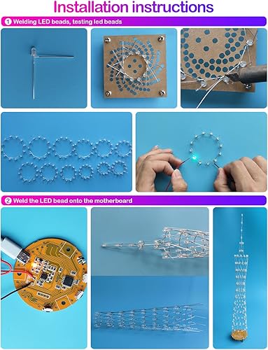 Vista 12 de Kit electrónico de bricolaje modelo de torre de cantón LED, kit de proyecto de soldadura hecho a mano, 64 círculos LED, altura 3.3 ft (GZT-64)