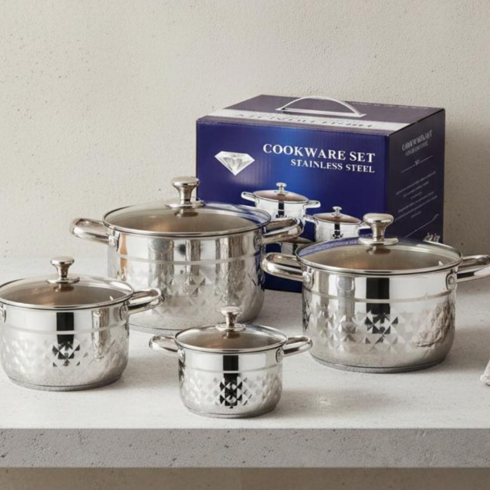 8 Pièces Set de Casseroles Inox Double Poignée Casserole En Acier Inoxydable Fond Épais Ensemble de Cuisine En Acier Inoxydable pour Restauration, Moderne, Poignées En Or Rose