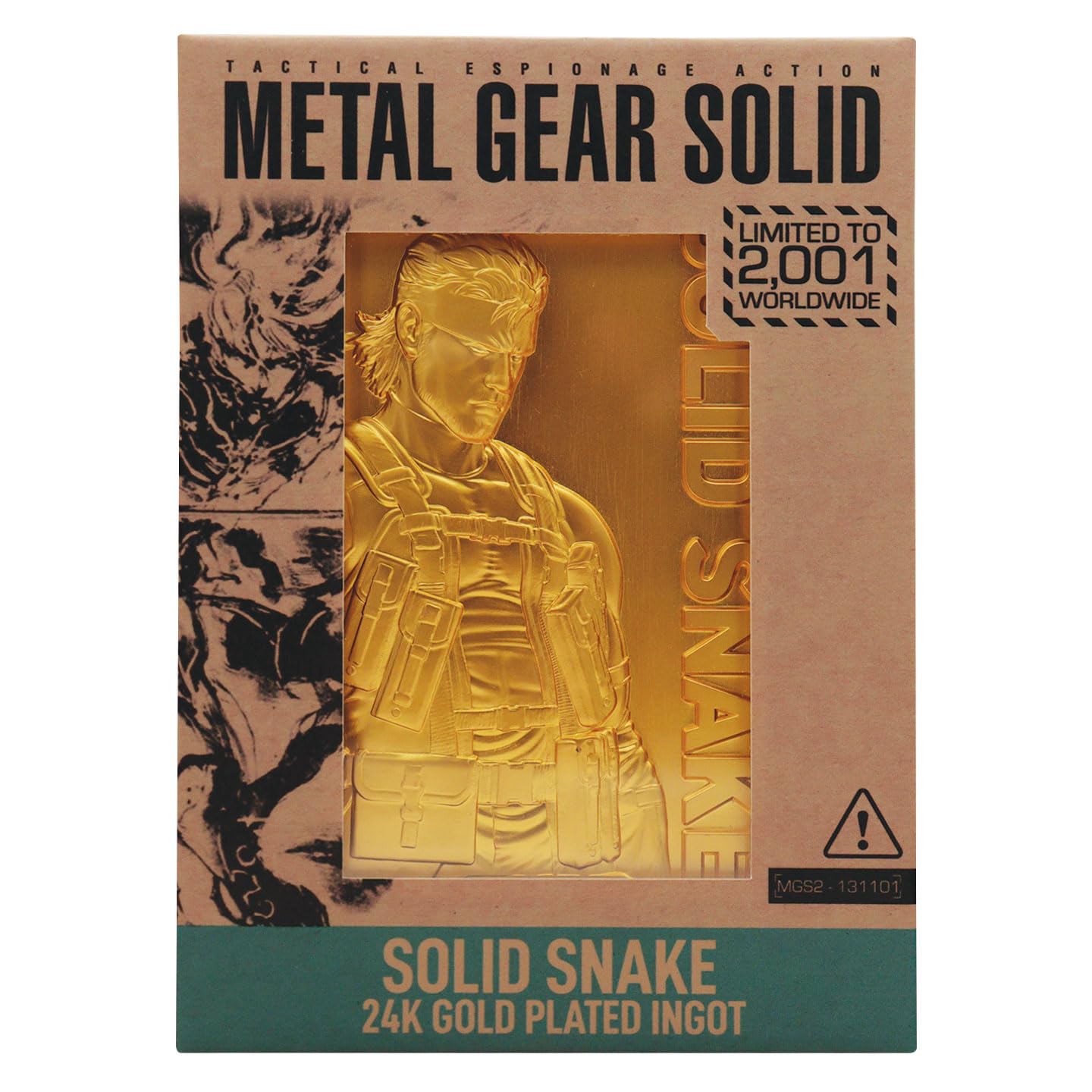 FaNaTtik Metal Gear Solid 2 - Lingote de serpiente sólido chapado en oro de 24 quilates, con licencia oficial y edición limitada coleccionable (2.001 en todo el mundo) con numeración individual
